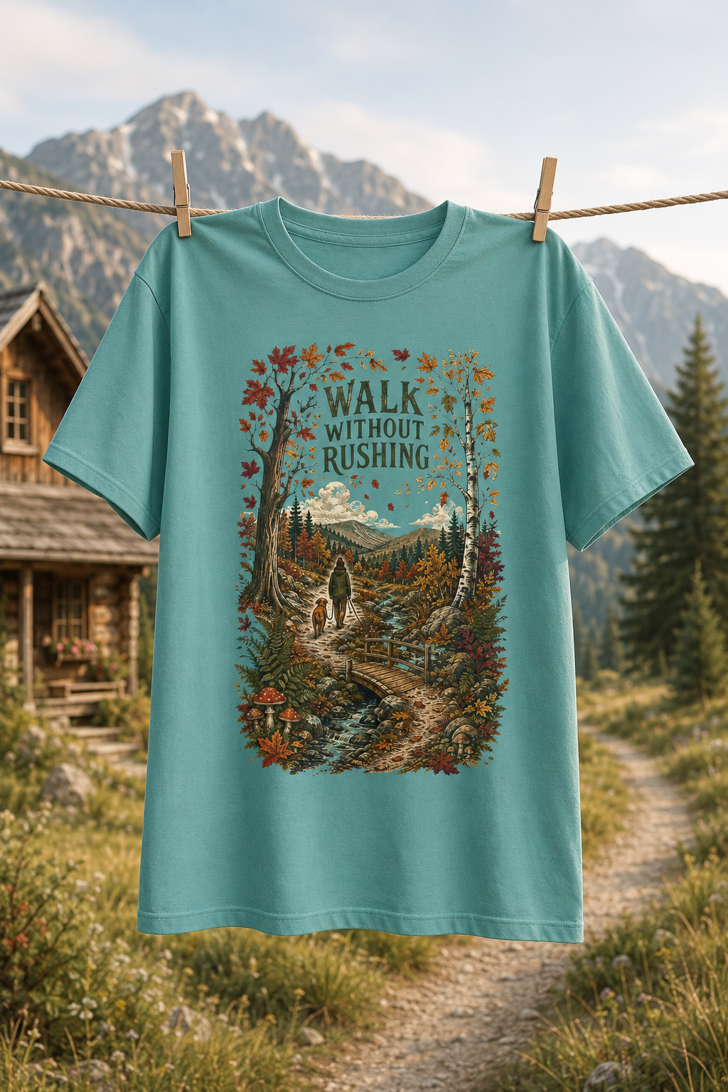 Walk Without Rushing Unisex T-Shirt — Vintage Forest Hiking Graphic Tee - T-Shirt - Image 3