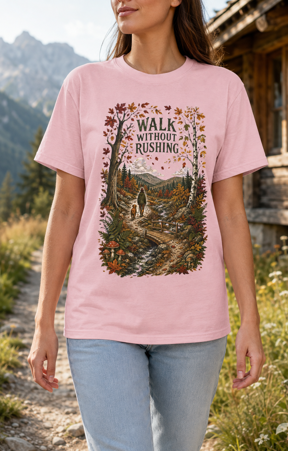 Walk Without Rushing Unisex T-Shirt — Vintage Forest Hiking Graphic Tee - T-Shirt - Image 5