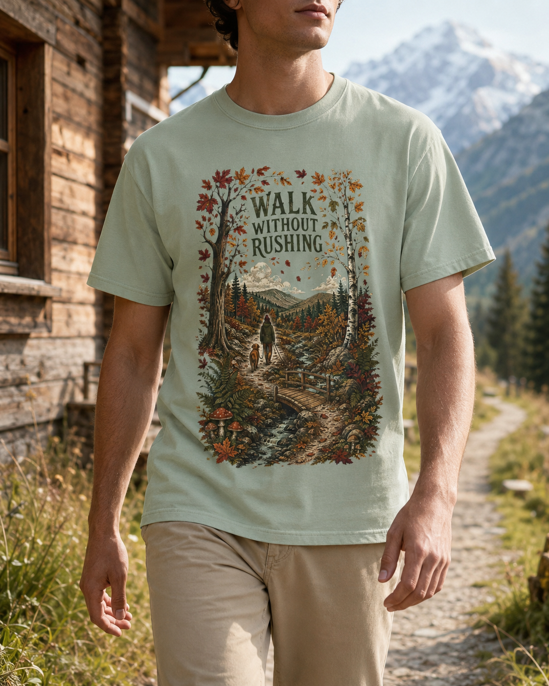 Walk Without Rushing Unisex T-Shirt — Vintage Forest Hiking Graphic Tee - T-Shirt - Image 4