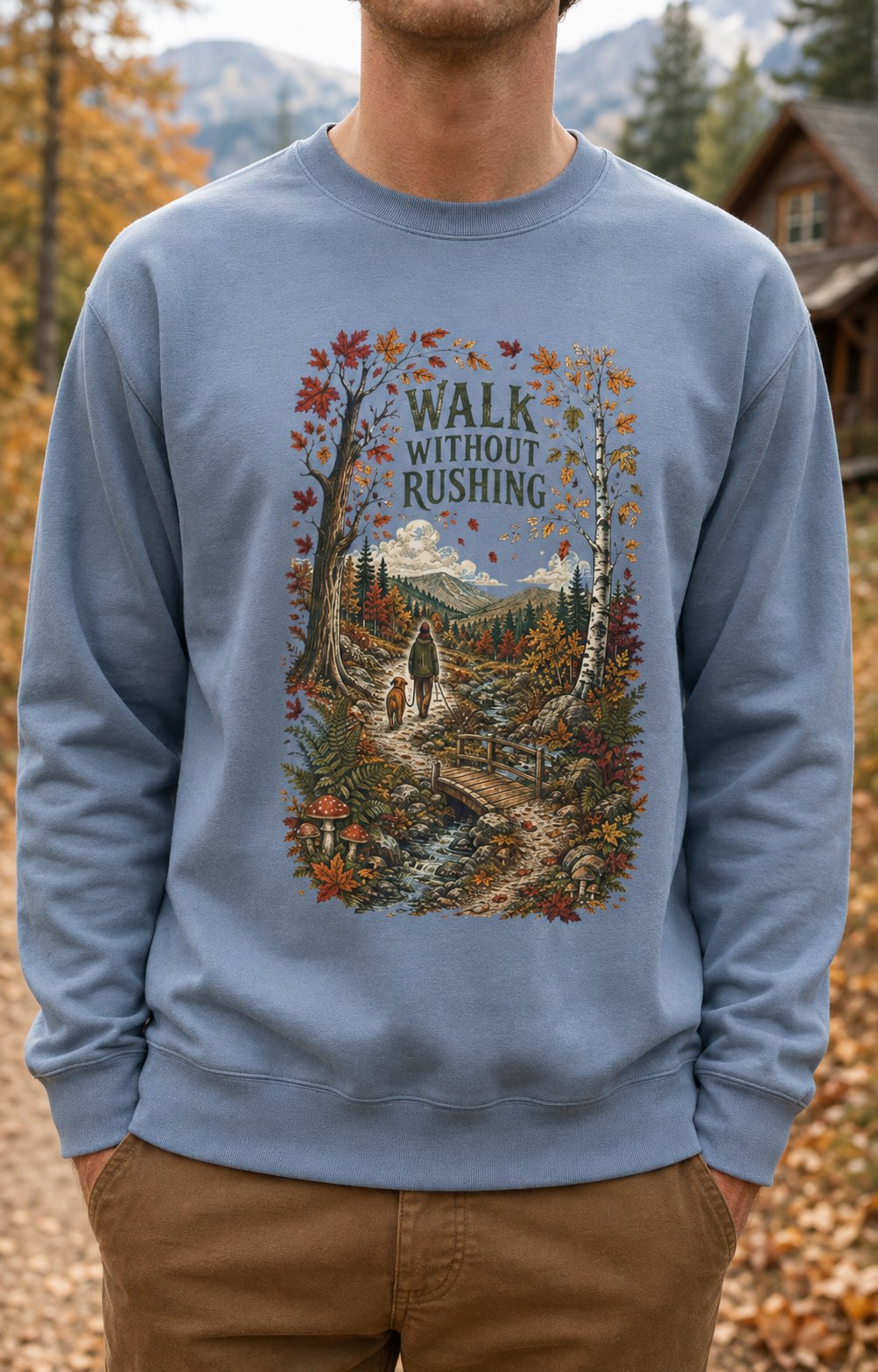 Walk Without Rushing Unisex Sweatshirt — Scenic Forest Hiking Crewneck - Sweatshirt - Image 1