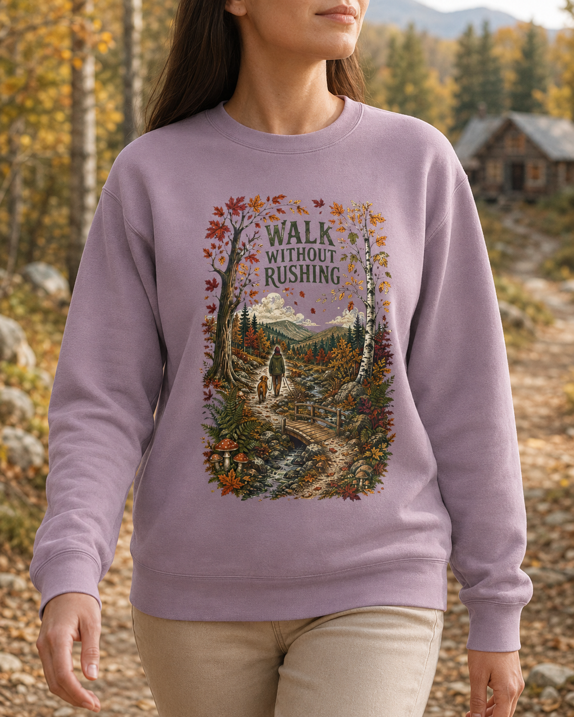 Walk Without Rushing Unisex Sweatshirt — Scenic Forest Hiking Crewneck - Sweatshirt - Image 4