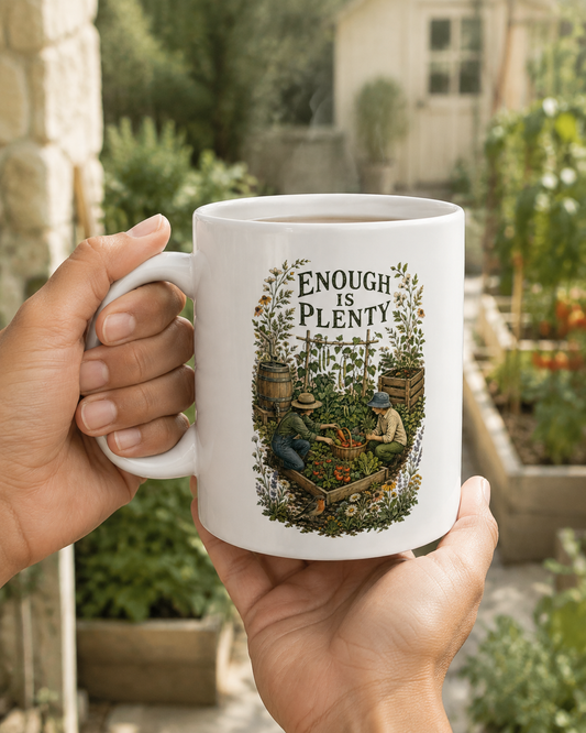 Enough Is Plenty Ceramic Mug — Double-Sided Garden Coffee Cup (11oz ) - Mug - Image 1