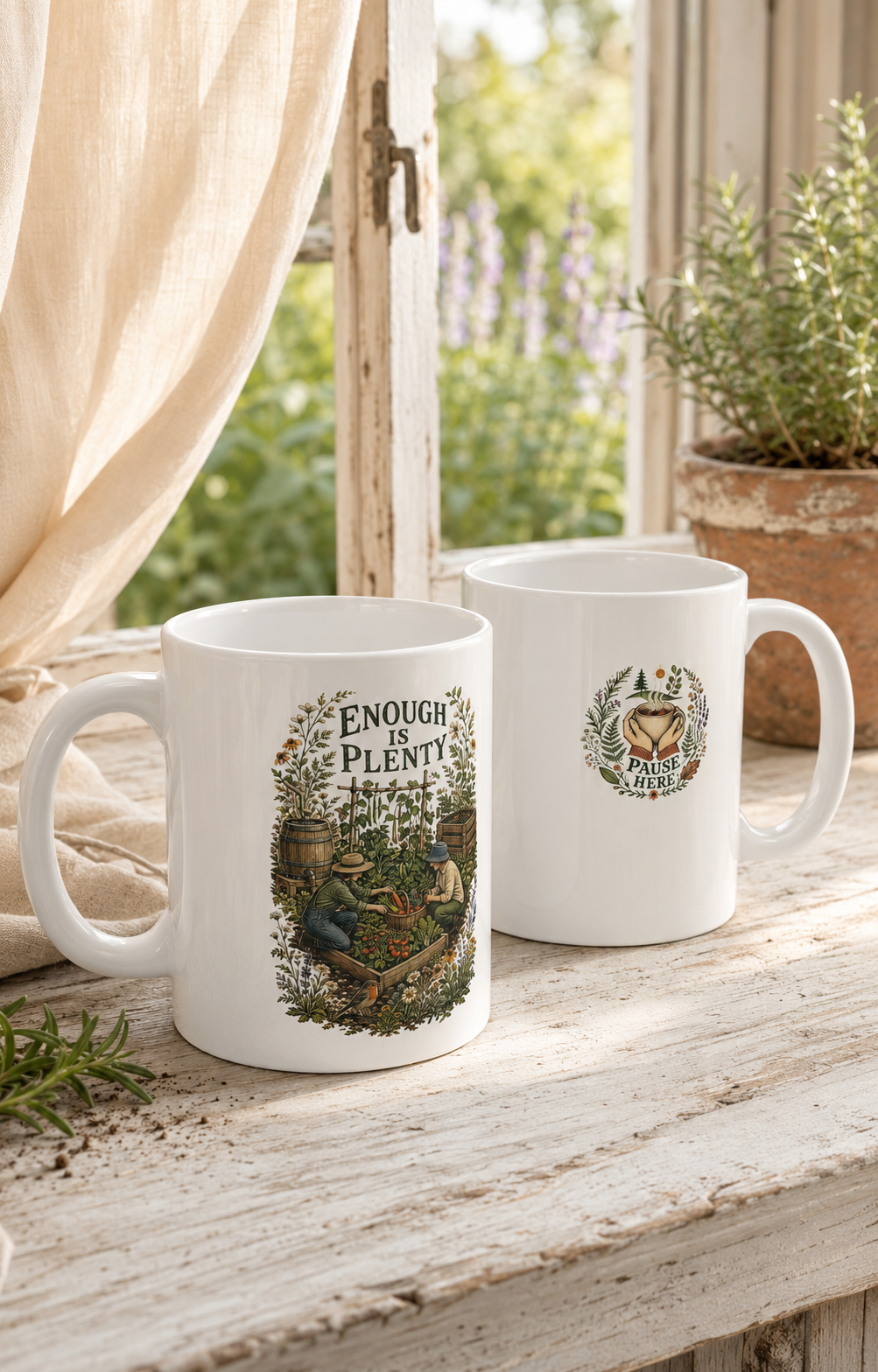 Enough Is Plenty Ceramic Mug — Double-Sided Garden Coffee Cup (11oz ) - Mug - Image 2