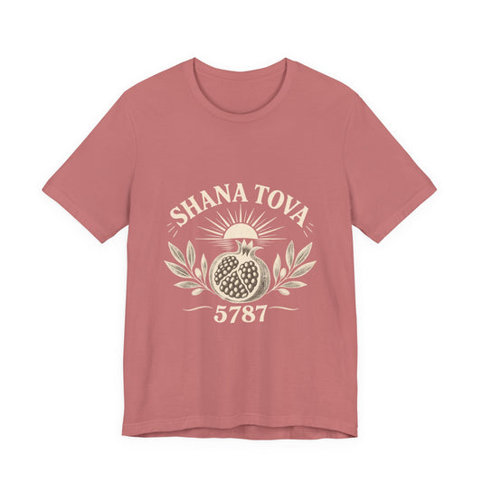 Shana Tova 5787 Pomegranate Unisex Tee — Rosh Hashanah Holiday T-Shirt - T-Shirt - Image 2