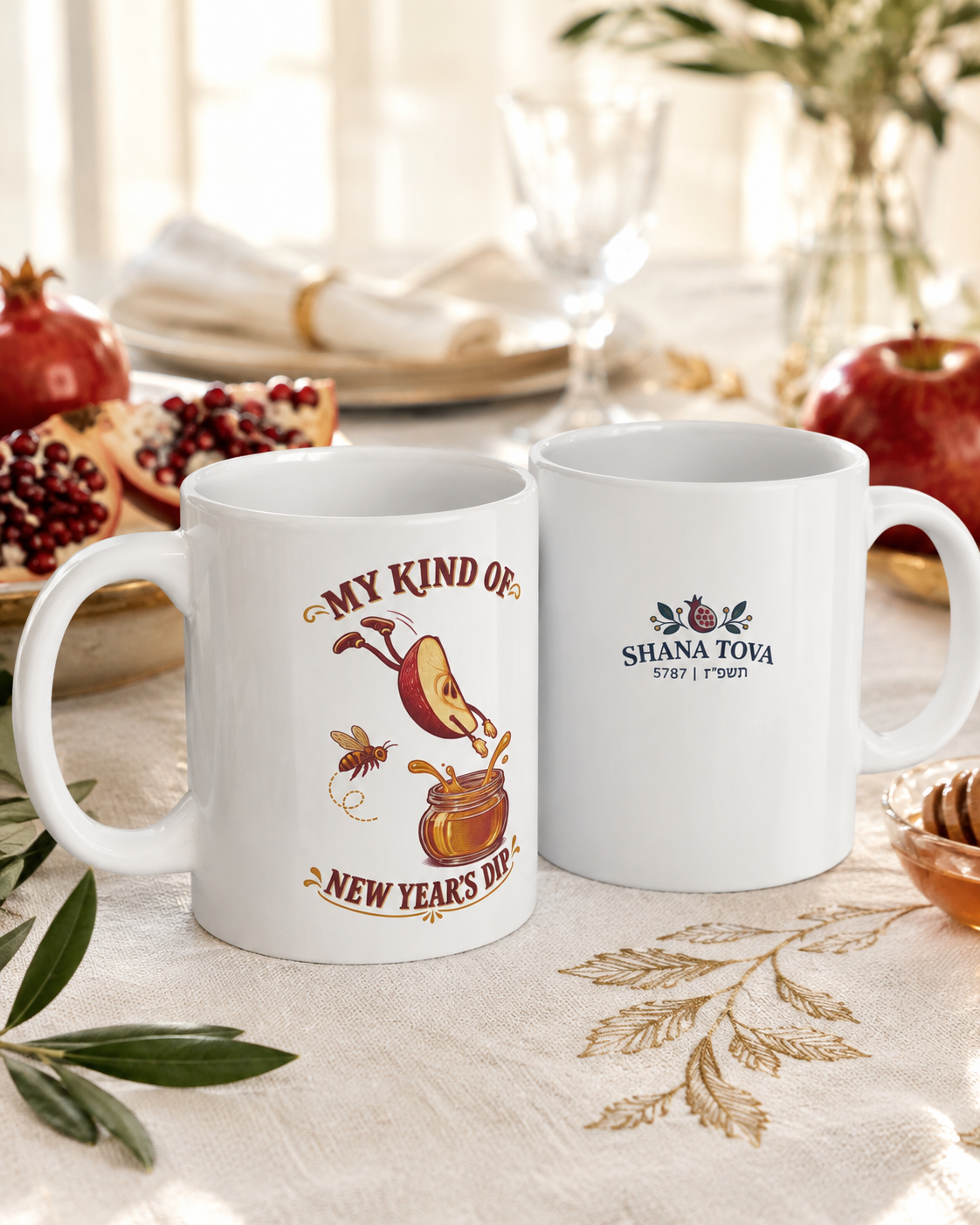 My Kind of New Year’s Dip Mug – Funny Rosh Hashanah Apple & Honey Ceramic Cup, 11oz - Mug - Image 3