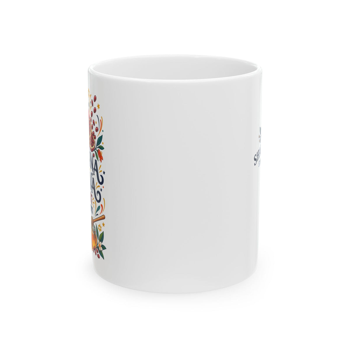 Shana Tova 5787 Mug – Colorful Rosh Hashanah Pomegranate, Apple & Honey Ceramic Cup - Mug - Image 5