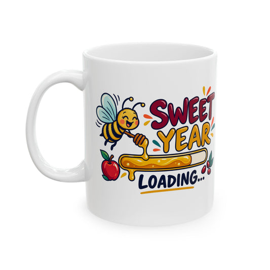 Shana Tova Ceramic Mug — “Sweet Year Loading…” Cute Bee, Apple & Honey Design, 11oz - Mug - Image 2