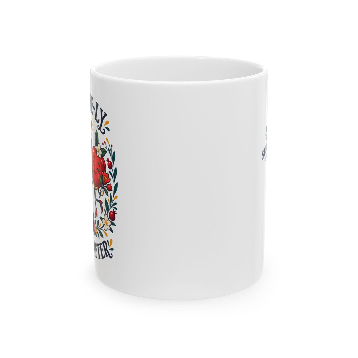 Rosh Hashanah Ceramic Mug — “Apple-ly Ever After” Cute Apple Couple & Honey Design, 11oz - Mug - Image 5