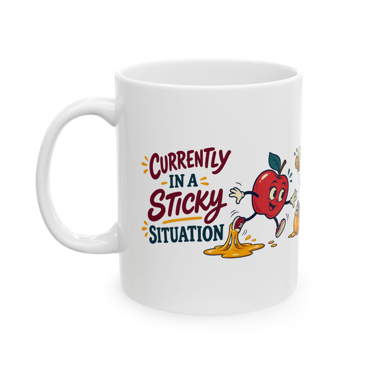 Rosh Hashanah Ceramic Mug — “Currently in a Sticky Situation” Funny Apple & Honey Design, 11oz - Mug - Image 3