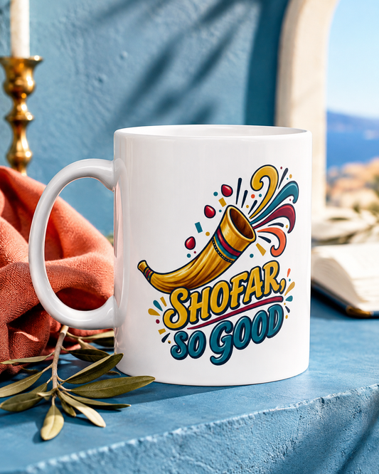 Rosh Hashanah Shofar Ceramic Mug — “Shofar, So Good” Funny Jewish Holiday Design, 11oz - Mug - Image 1