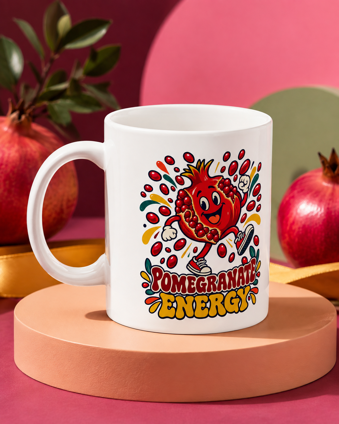 Rosh Hashanah Ceramic Mug — “Pomegranate Energy” Funny Jewish New Year Design, 11oz - Mug - Image 1