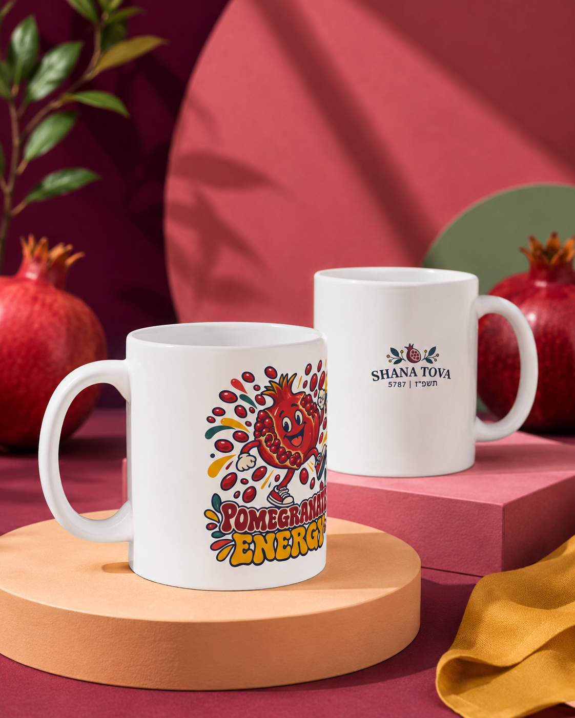 Rosh Hashanah Ceramic Mug — “Pomegranate Energy” Funny Jewish New Year Design, 11oz - Mug - Image 2