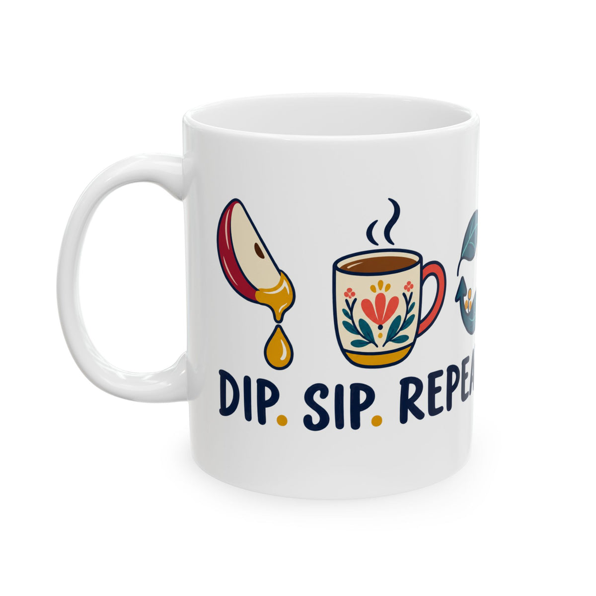 Rosh Hashanah Ceramic Mug — “Dip. Sip. Repeat.” Apple & Honey Jewish New Year Design, 11oz - Mug - Image 4