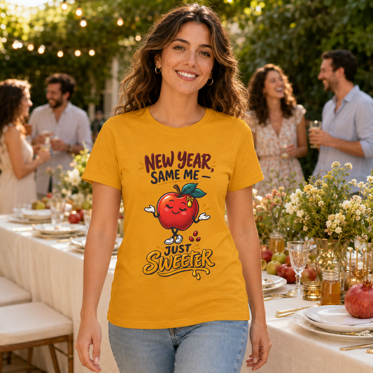 Unisex Rosh Hashanah T-Shirt — “New Year, Same Me—Just Sweeter” Cute Apple Jewish Holiday Tee - T-Shirt - Image 1