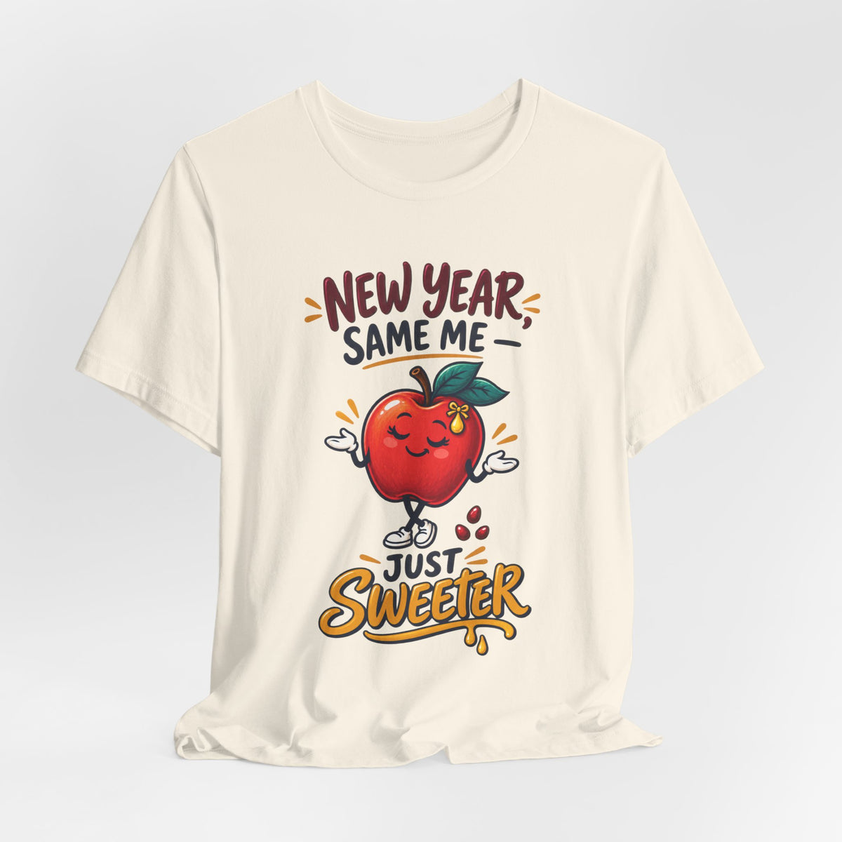 Unisex Rosh Hashanah T-Shirt — “New Year, Same Me—Just Sweeter” Cute Apple Jewish Holiday Tee - T-Shirt - Image 3