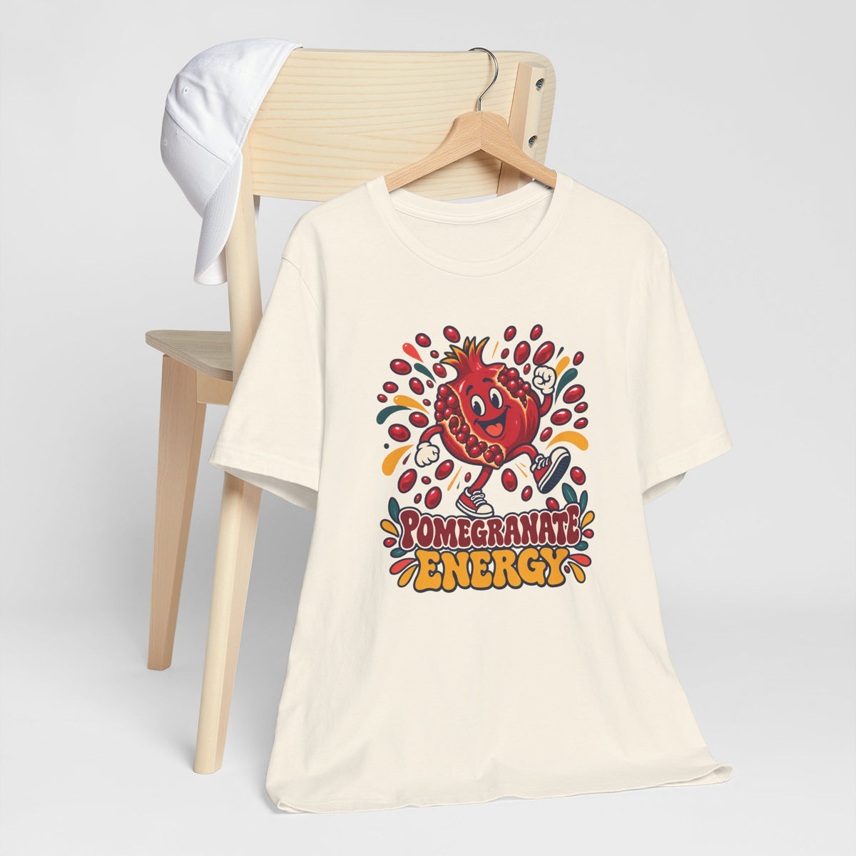 Unisex Pomegranate Energy T-Shirt — Funny Rosh Hashanah Fruit Cartoon Jewish Holiday Tee - T-Shirt - Image 2