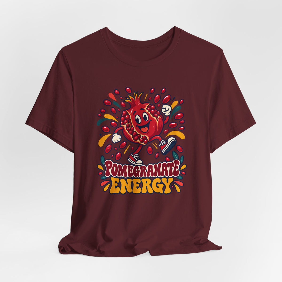 Unisex Pomegranate Energy T-Shirt — Funny Rosh Hashanah Fruit Cartoon Jewish Holiday Tee - T-Shirt - Image 5
