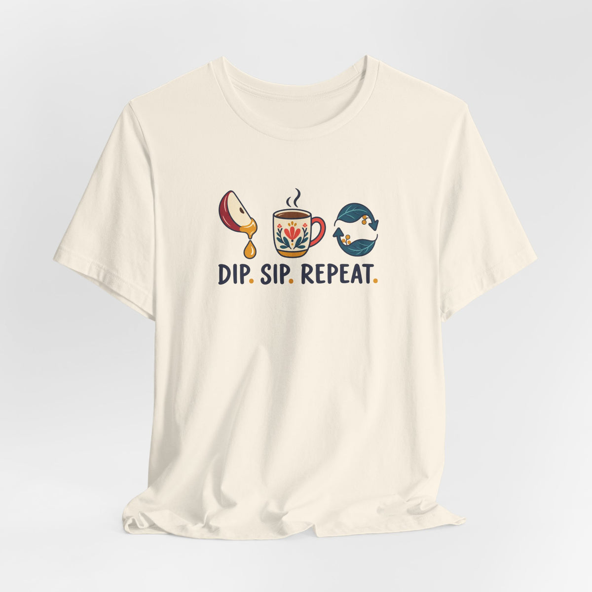Unisex Rosh Hashanah T-Shirt — “Dip. Sip. Repeat.” Apple, Honey & Tea Jewish Holiday Tee - T-Shirt - Image 4