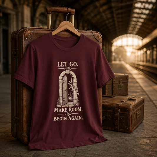 Let Go. Make Room. Begin Again. Unisex T-Shirt — Vintage New Beginnings Graphic Tee - T-Shirt - Image 1