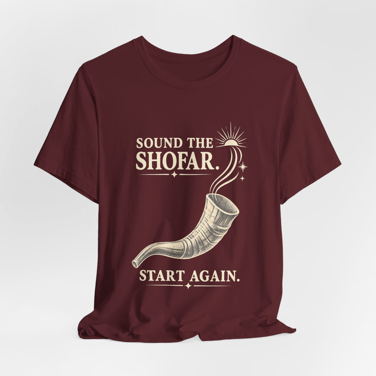 Sound the Shofar. Start Again. Unisex T-Shirt — Vintage Rosh Hashanah Renewal Tee - T-Shirt - Image 6
