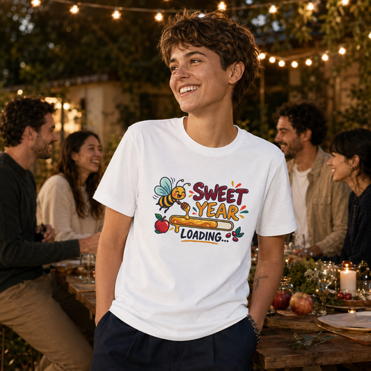 Sweet Year Loading… Unisex T-Shirt — Cute Bee, Honey & New Year Graphic Tee - T-Shirt - Image 1
