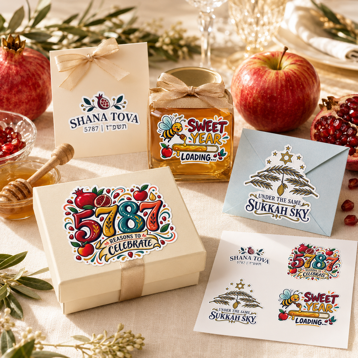 Jewish Holiday Sticker Sheet — Rosh Hashanah & Sukkot Celebration Stickers - Paper products - Image 1