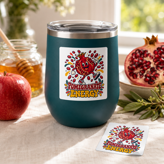 Pomegranate Energy Sticker — Retro Rosh Hashanah Fruit Decal, 2×2 Inch - Paper products - Image 1