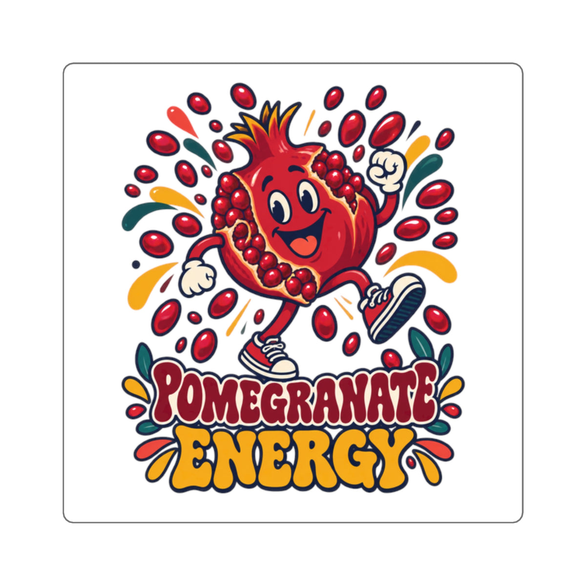 Pomegranate Energy Sticker — Retro Rosh Hashanah Fruit Decal, 2×2 Inch - Paper products - Image 3