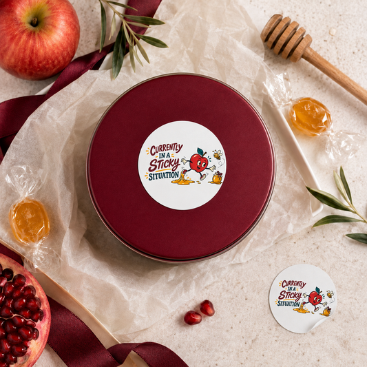 Currently in a Sticky Situation Sticker — Funny Apple & Honey Vinyl Decal, 2×2 Inch - Paper products - Image 1