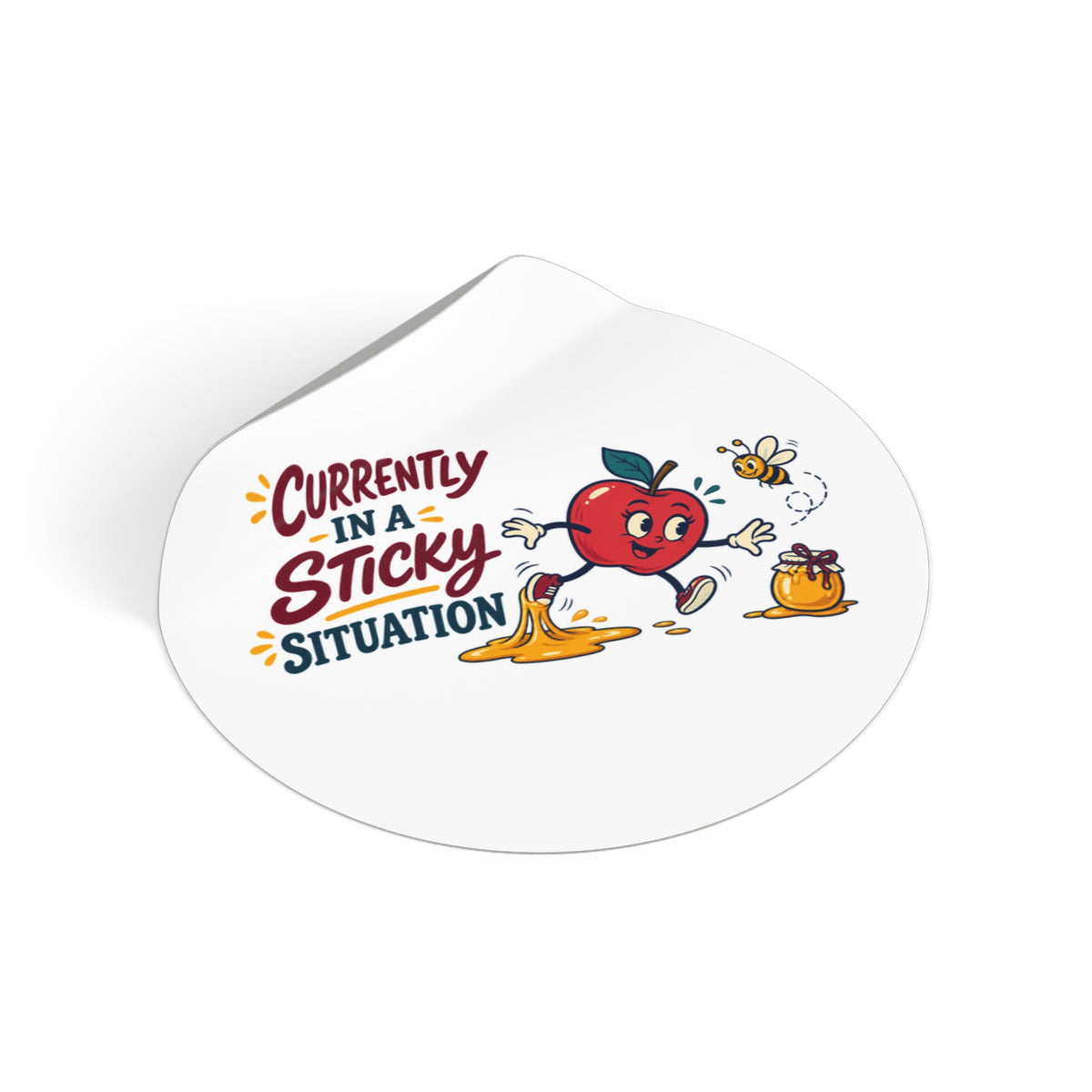 Currently in a Sticky Situation Sticker — Funny Apple & Honey Vinyl Decal, 2×2 Inch - Paper products - Image 3