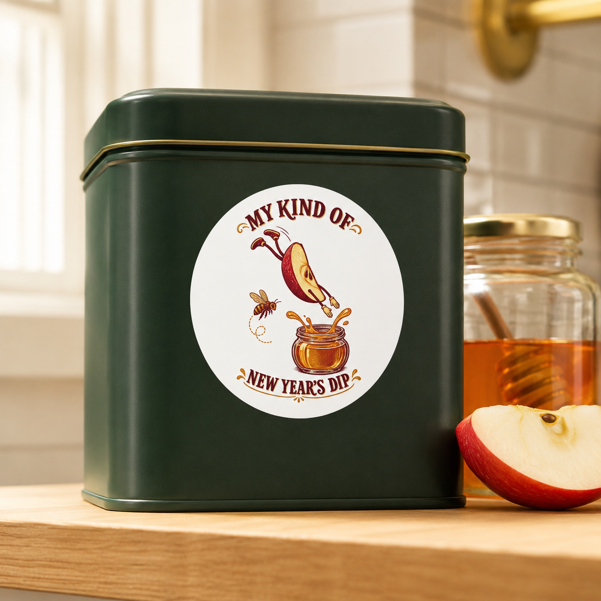 My Kind of New Year’s Dip Sticker — Funny Apple & Honey Vinyl Decal, 2×2 Inch - Paper products - Image 1