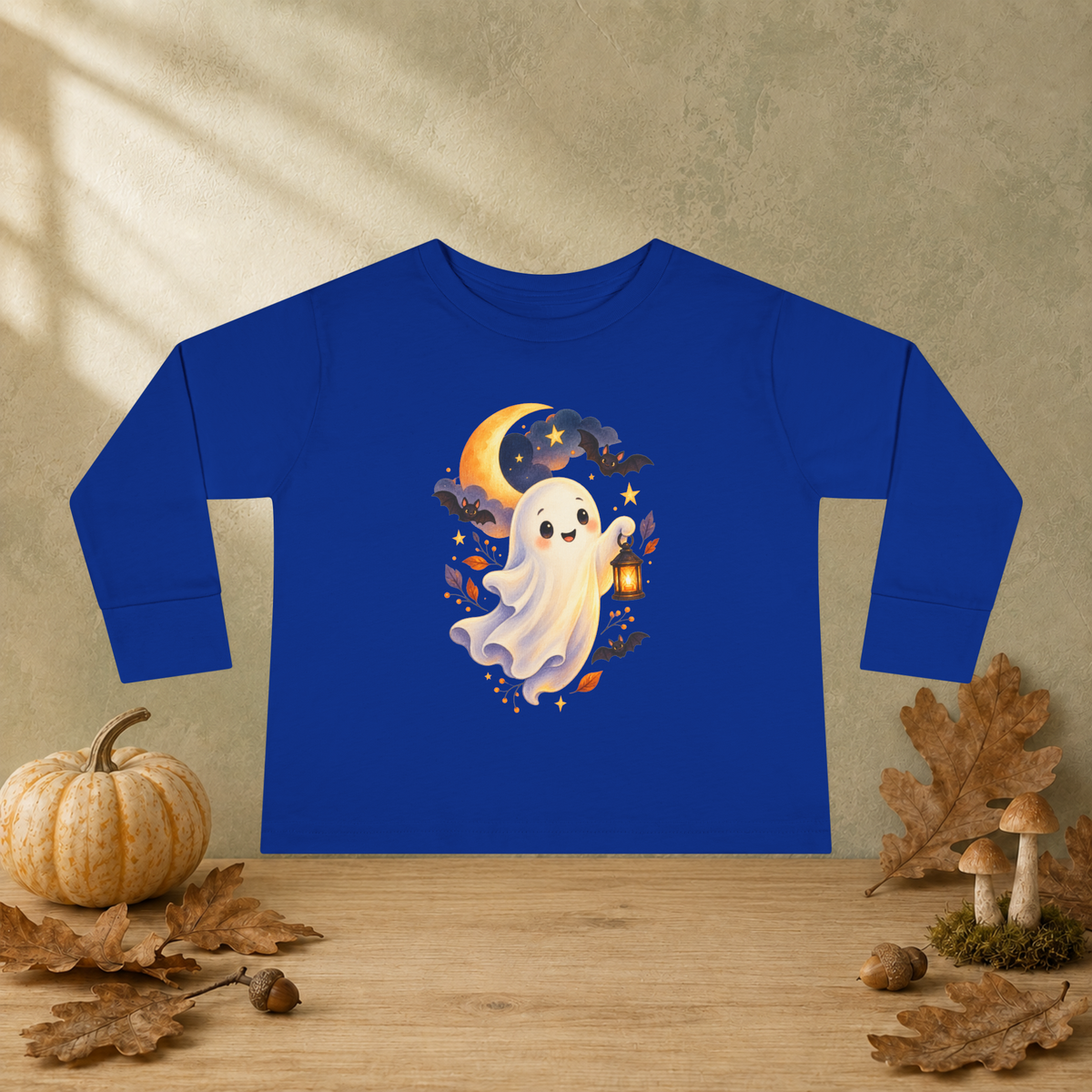 Friendly Little Ghost Toddler Long Sleeve T-Shirt — Cute Halloween Lantern Tee - Kids clothes - Image 5