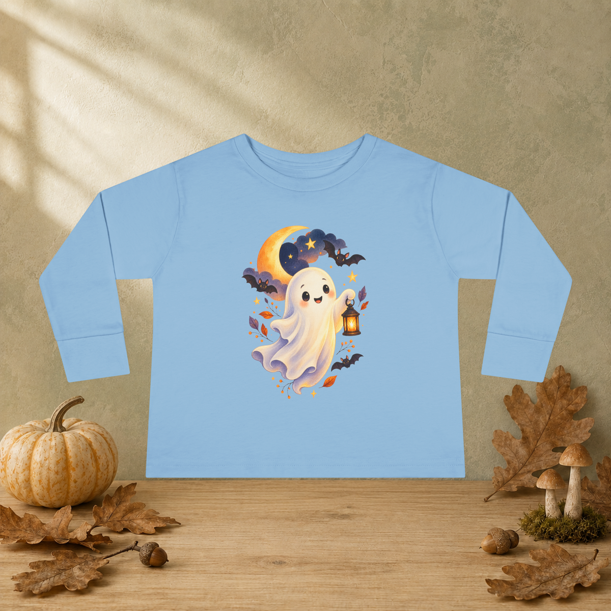 Friendly Little Ghost Toddler Long Sleeve T-Shirt — Cute Halloween Lantern Tee - Kids clothes - Image 4