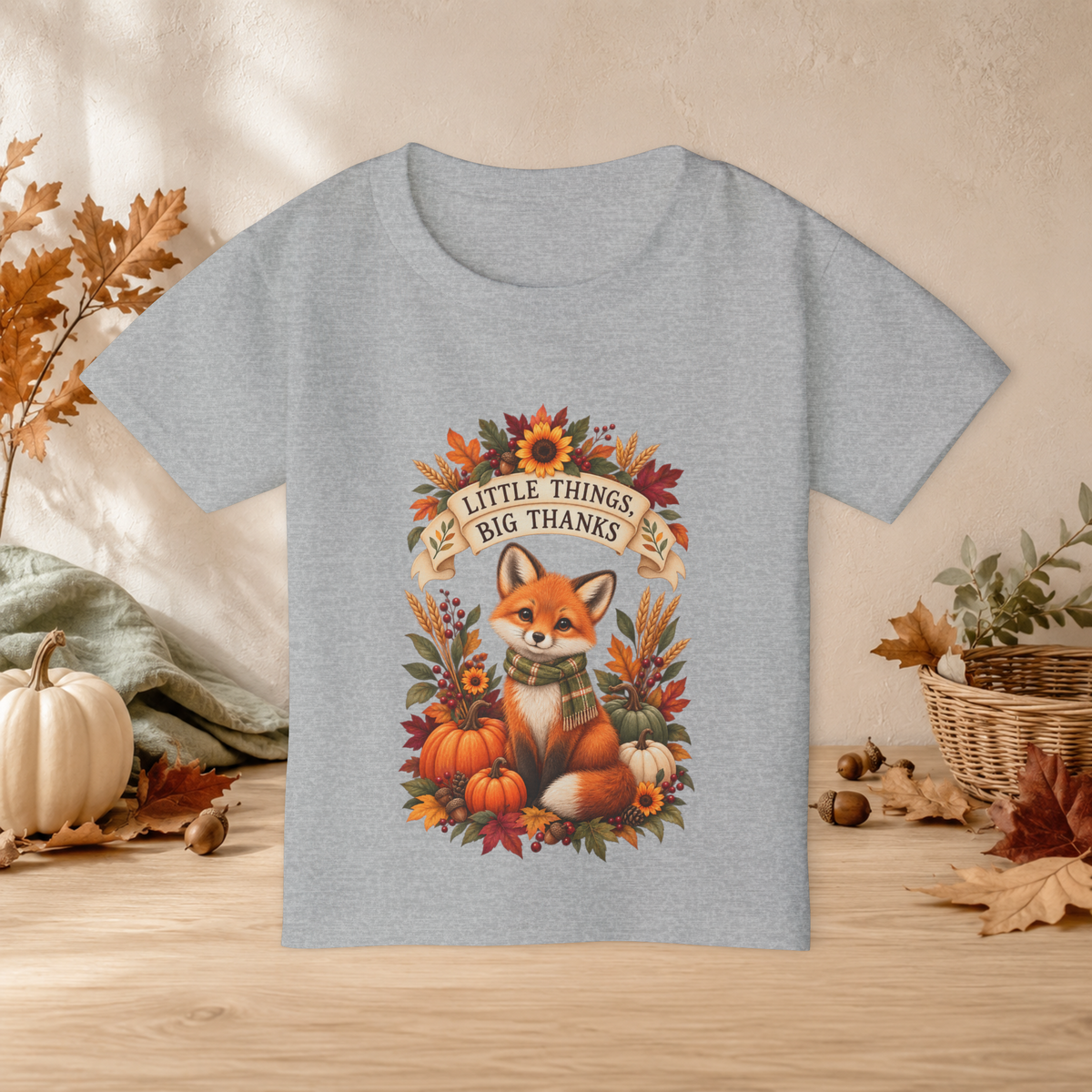 Little Things, Big Thanks Toddler Thanksgiving Fox T-Shirt - Kids clothes - Image 2