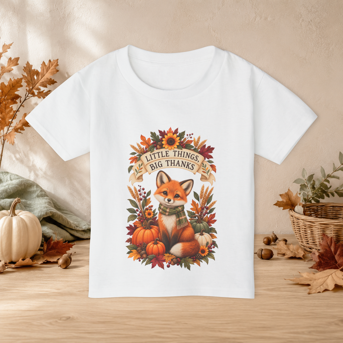 Little Things, Big Thanks Toddler Thanksgiving Fox T-Shirt - Kids clothes - Image 1