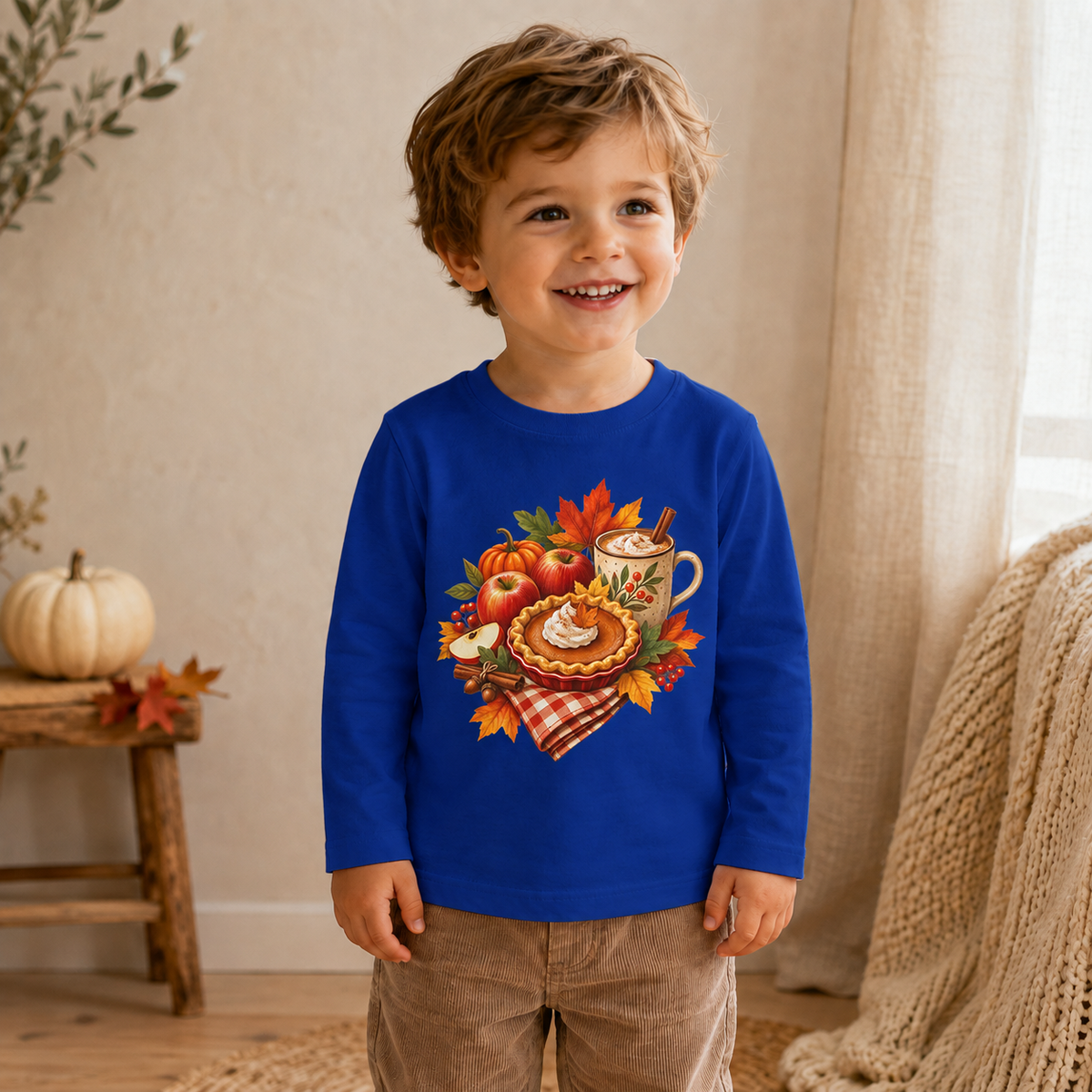 Toddler Thanksgiving Long Sleeve Shirt – Pumpkin Pie & Cozy Autumn Mug - Kids clothes - Image 6