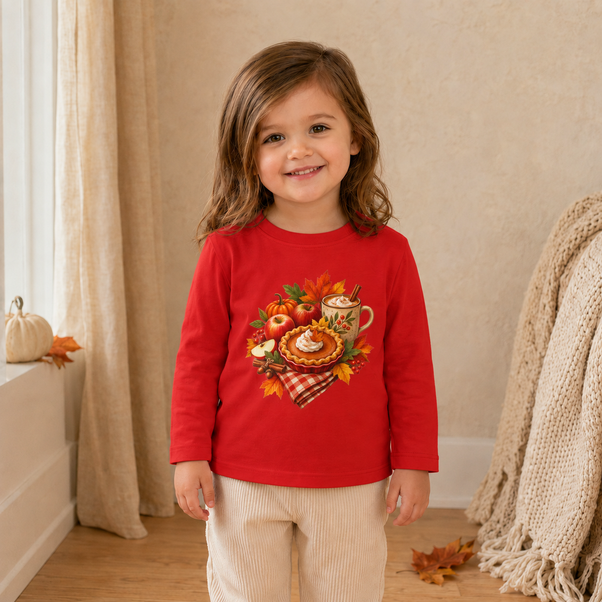 Toddler Thanksgiving Long Sleeve Shirt – Pumpkin Pie & Cozy Autumn Mug - Kids clothes - Image 8