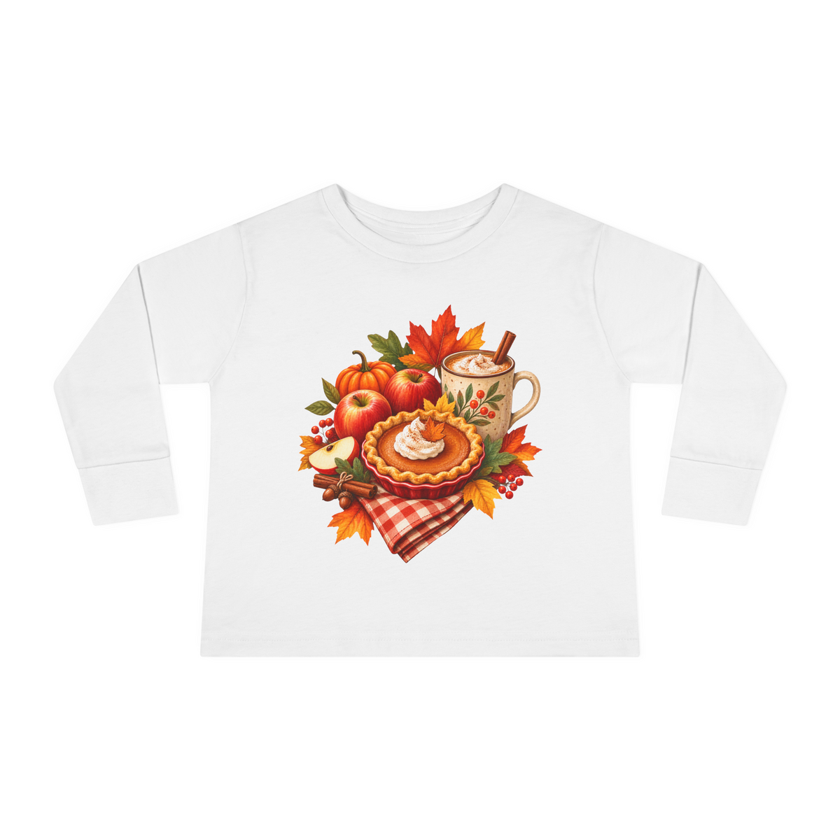 Toddler Thanksgiving Long Sleeve Shirt – Pumpkin Pie & Cozy Autumn Mug - Kids clothes - Image 9