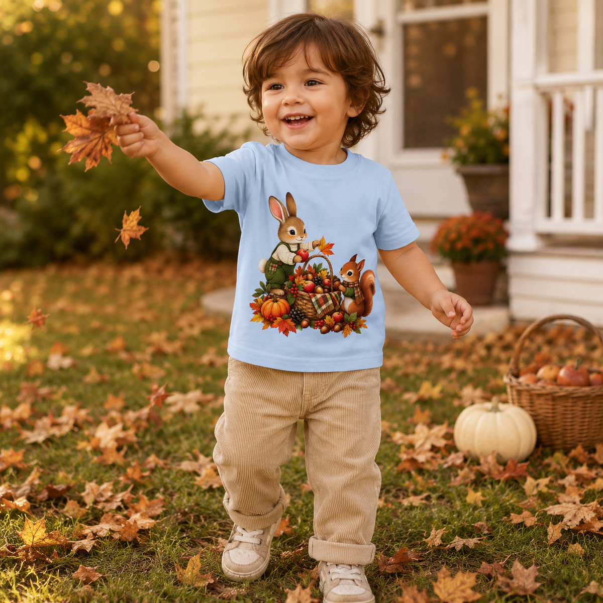 Toddler Thanksgiving T-Shirt – Bunny & Squirrel Harvest Friends - Kids clothes - Image 3