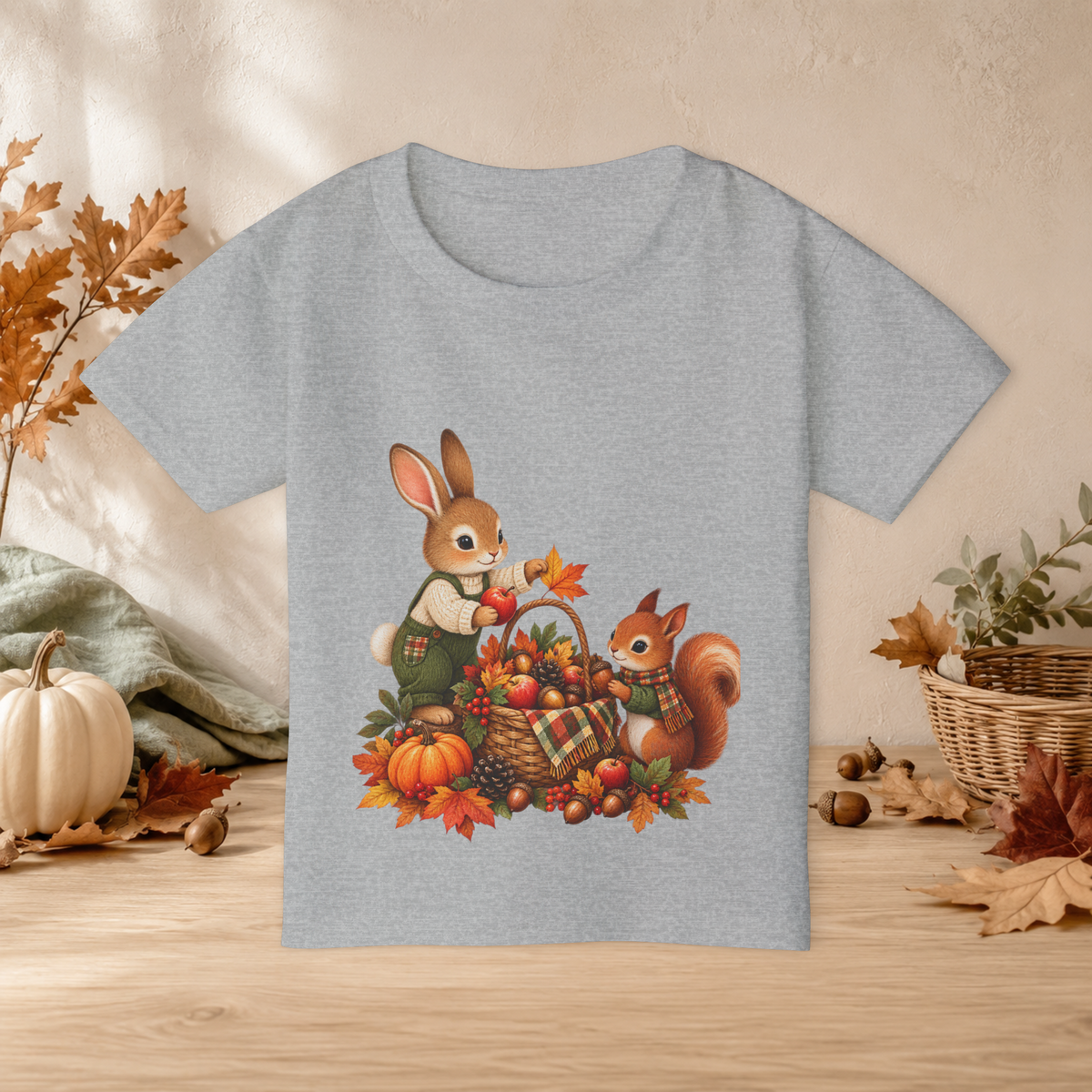 Toddler Thanksgiving T-Shirt – Bunny & Squirrel Harvest Friends - Kids clothes - Image 1