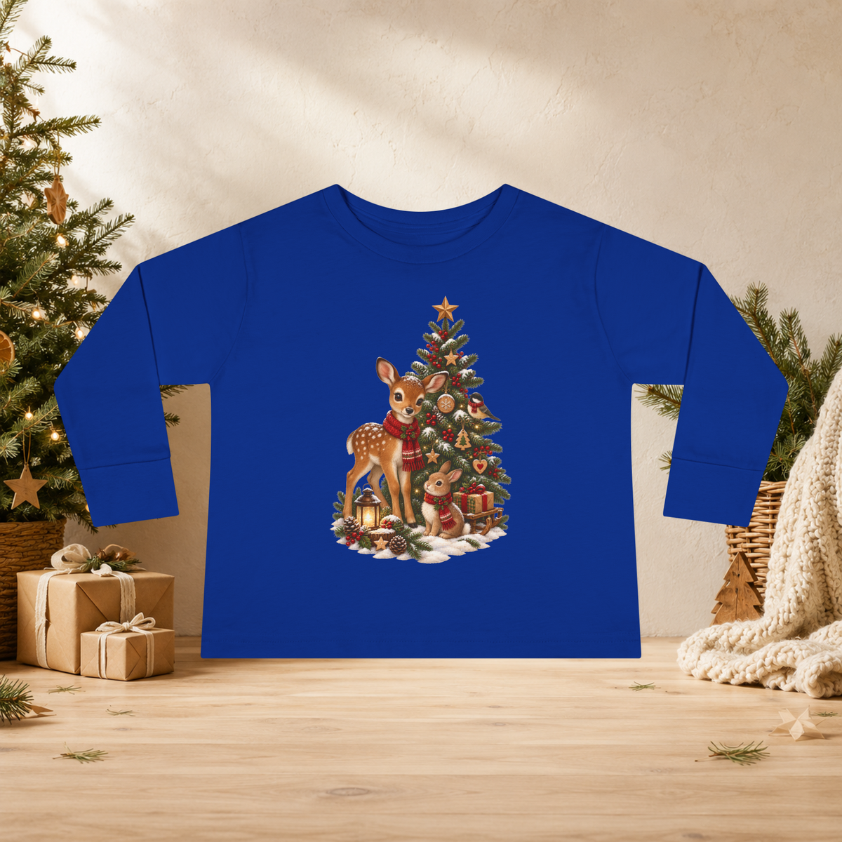 Toddler Christmas Long Sleeve Shirt – Woodland Deer, Bunny & Christmas Tree - Kids clothes - Image 5