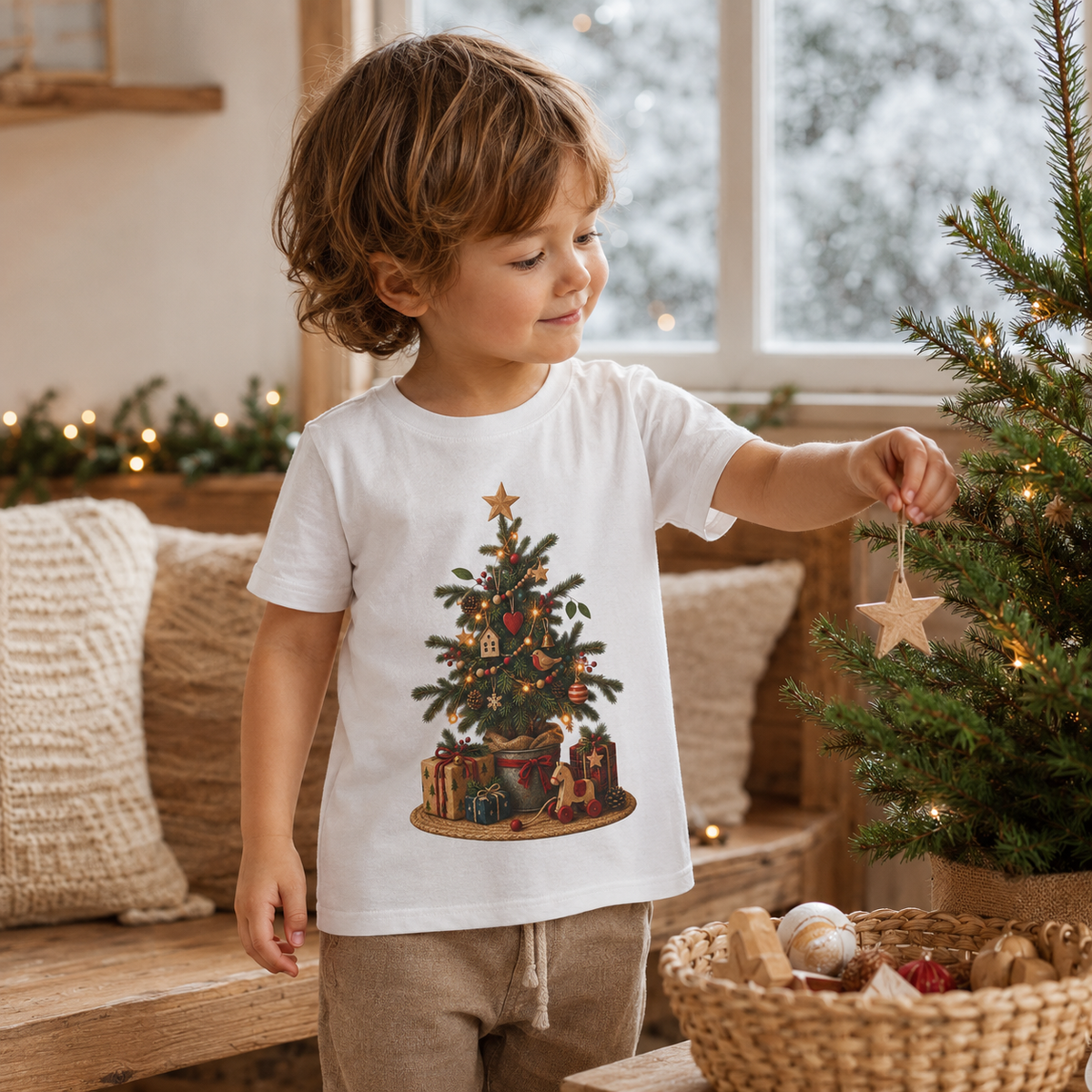 **Vintage Christmas Tree Toddler T-Shirt – Cute Holiday Tee with Presents - Kids clothes - Image 1