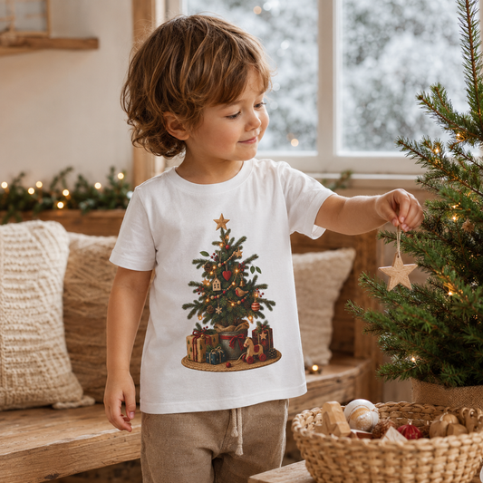 **Vintage Christmas Tree Toddler T-Shirt – Cute Holiday Tee with Presents - Kids clothes - Image 1