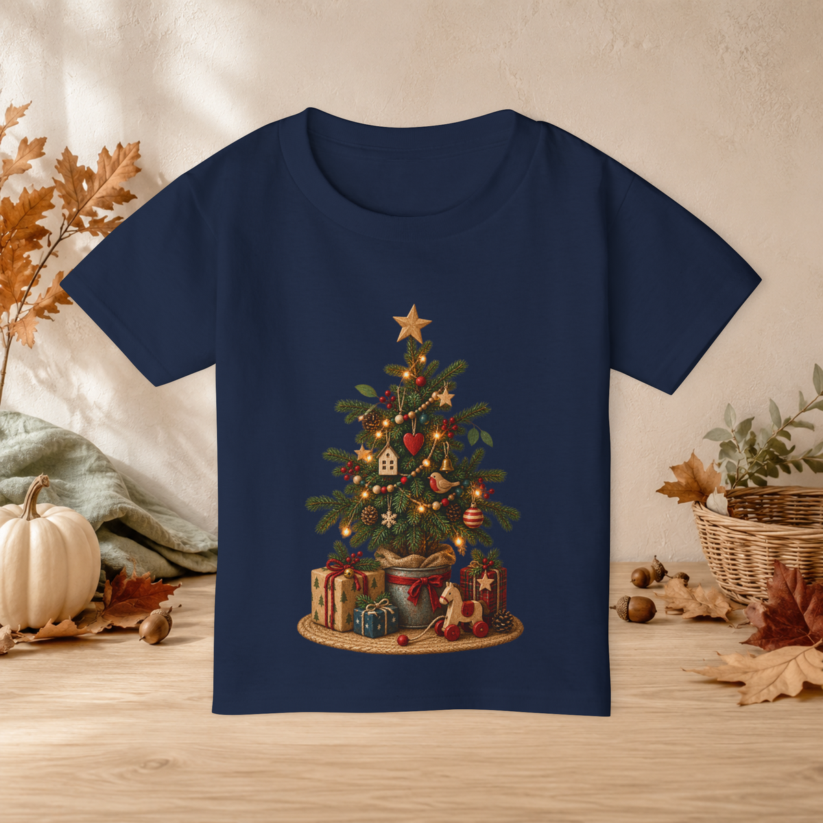 **Vintage Christmas Tree Toddler T-Shirt – Cute Holiday Tee with Presents - Kids clothes - Image 5