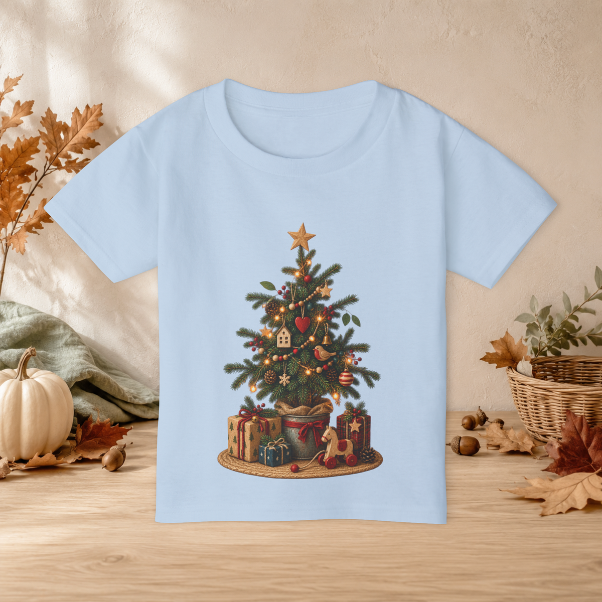 **Vintage Christmas Tree Toddler T-Shirt – Cute Holiday Tee with Presents - Kids clothes - Image 3