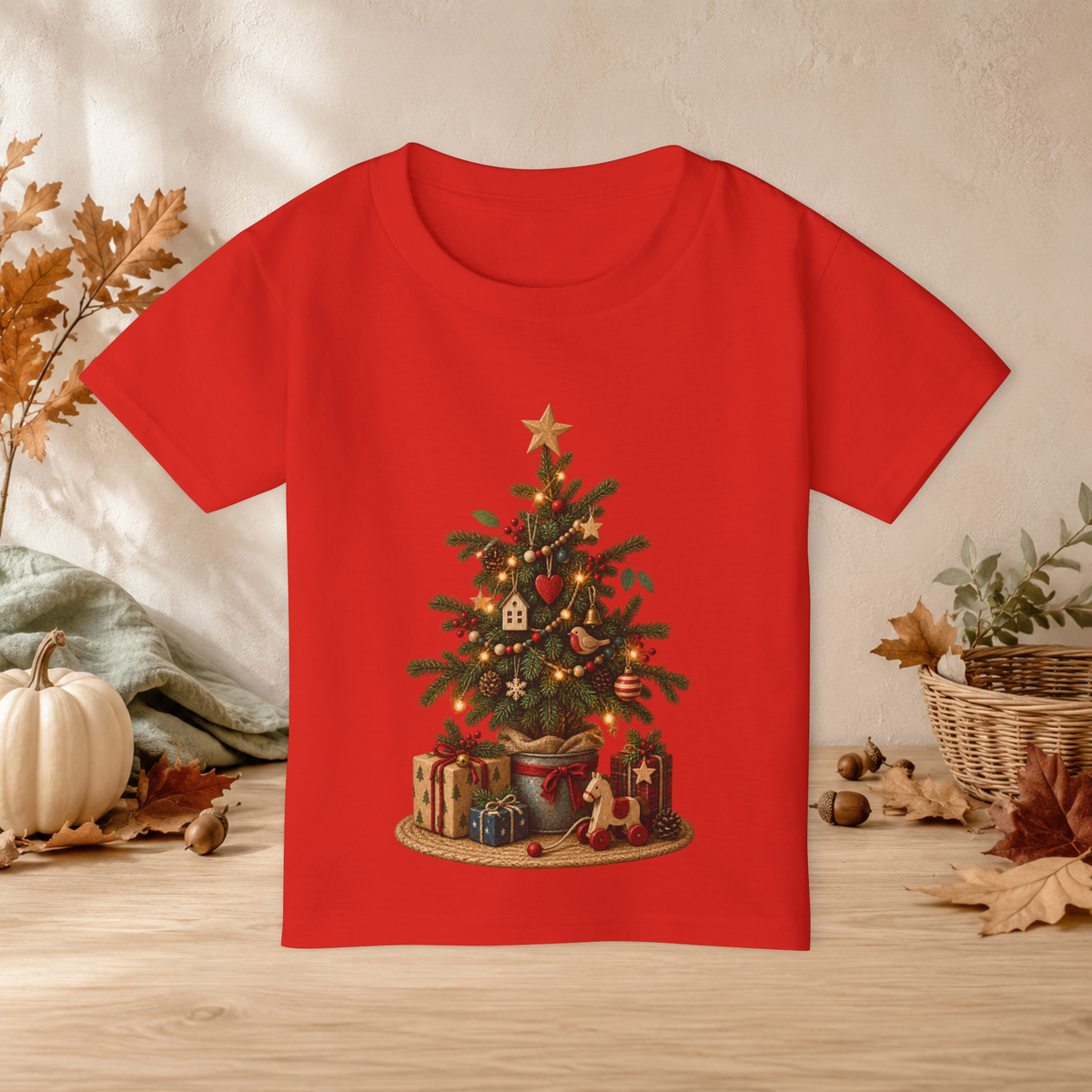 **Vintage Christmas Tree Toddler T-Shirt – Cute Holiday Tee with Presents - Kids clothes - Image 7