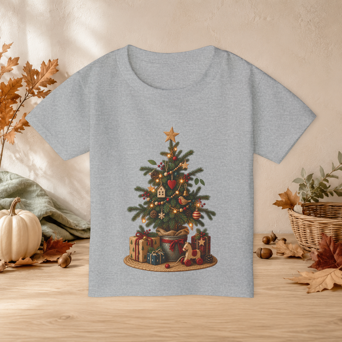 **Vintage Christmas Tree Toddler T-Shirt – Cute Holiday Tee with Presents - Kids clothes - Image 2
