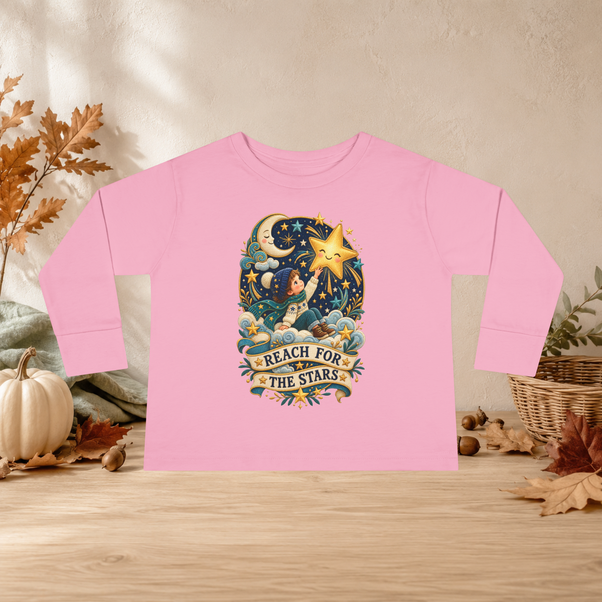Reach for the Stars Toddler Long Sleeve Shirt – Celestial Moon & Stars Tee - Kids clothes - Image 7