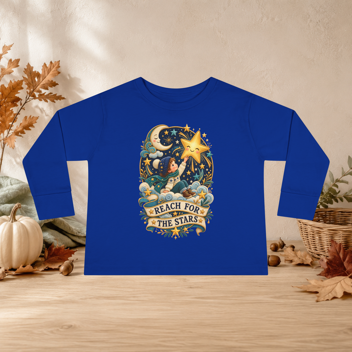 Reach for the Stars Toddler Long Sleeve Shirt – Celestial Moon & Stars Tee - Kids clothes - Image 4