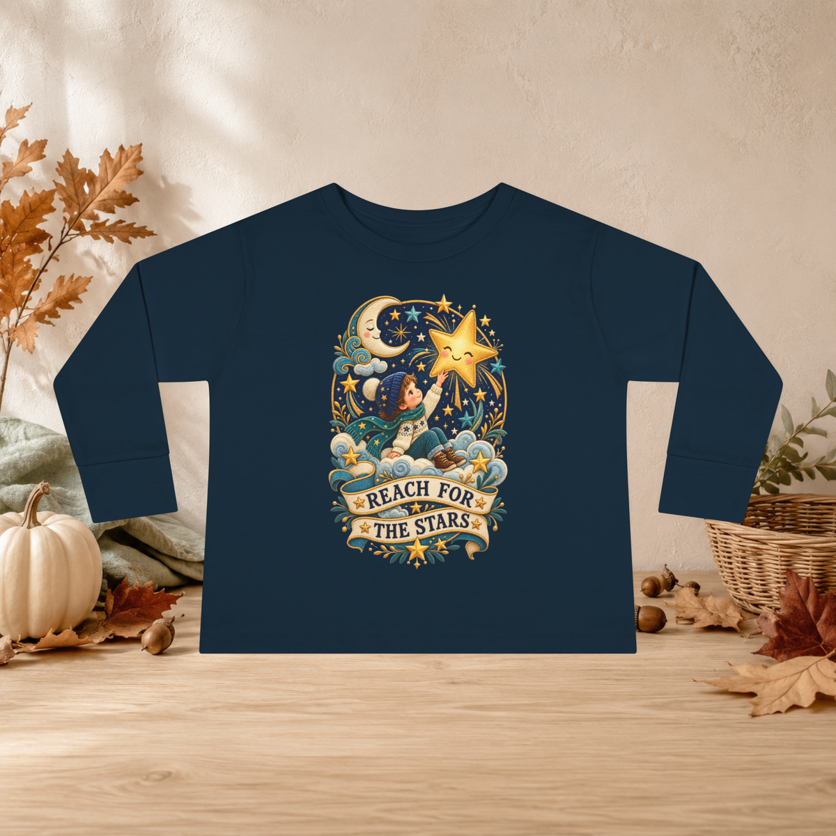 Reach for the Stars Toddler Long Sleeve Shirt – Celestial Moon & Stars Tee - Kids clothes - Image 6